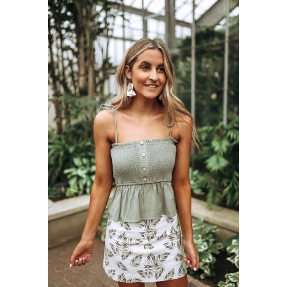 Light Olive Smocked Peplum Top - Picture 1 of 4
